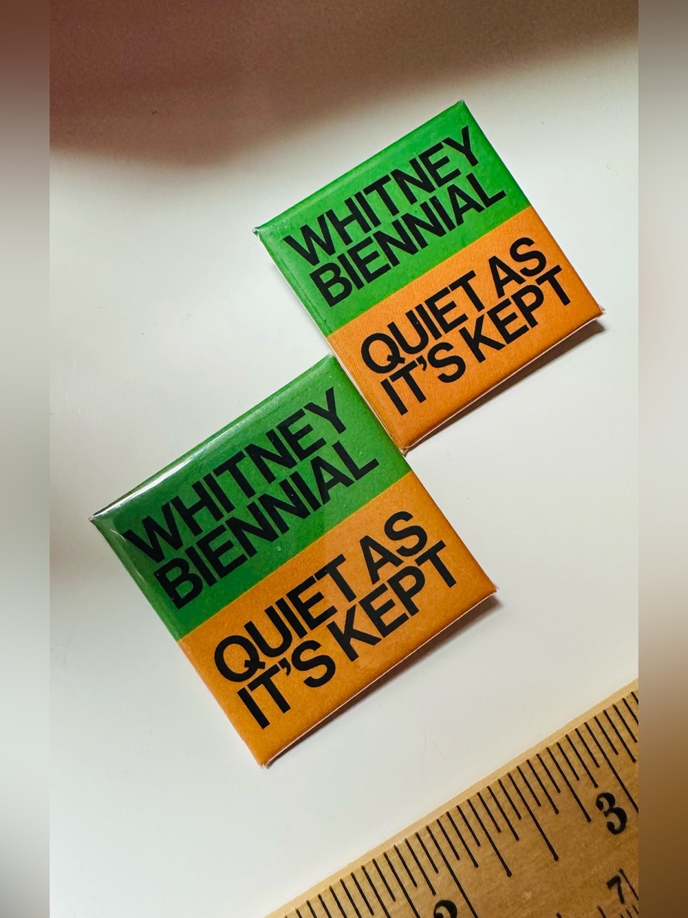 Whitney Biennial 'Quiet As It's Kept' Square Pin - Green & Orange